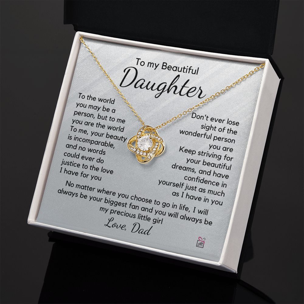 To Daughter, from Dad - To Me You Are The World - Love Knot Necklace