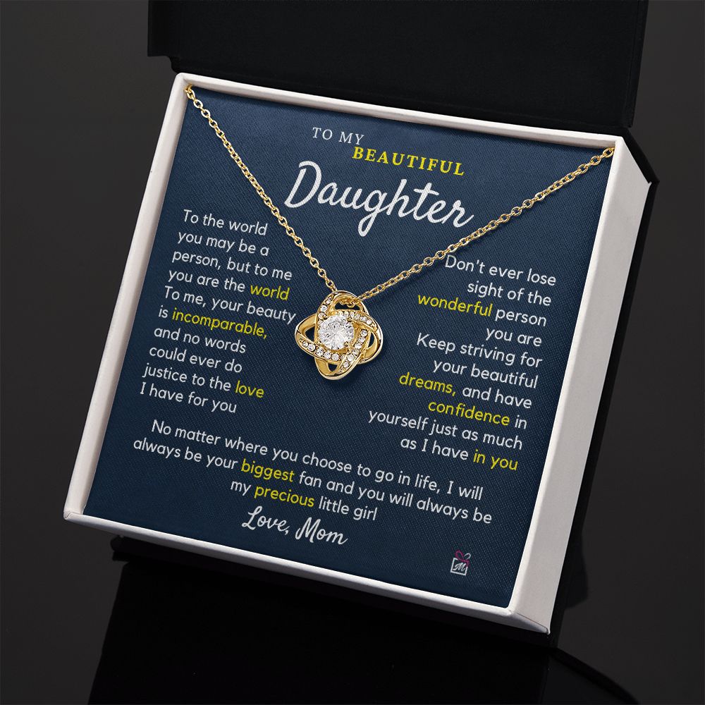 To Daughter, from Mom - To Me You Are The World - Love Knot Necklace