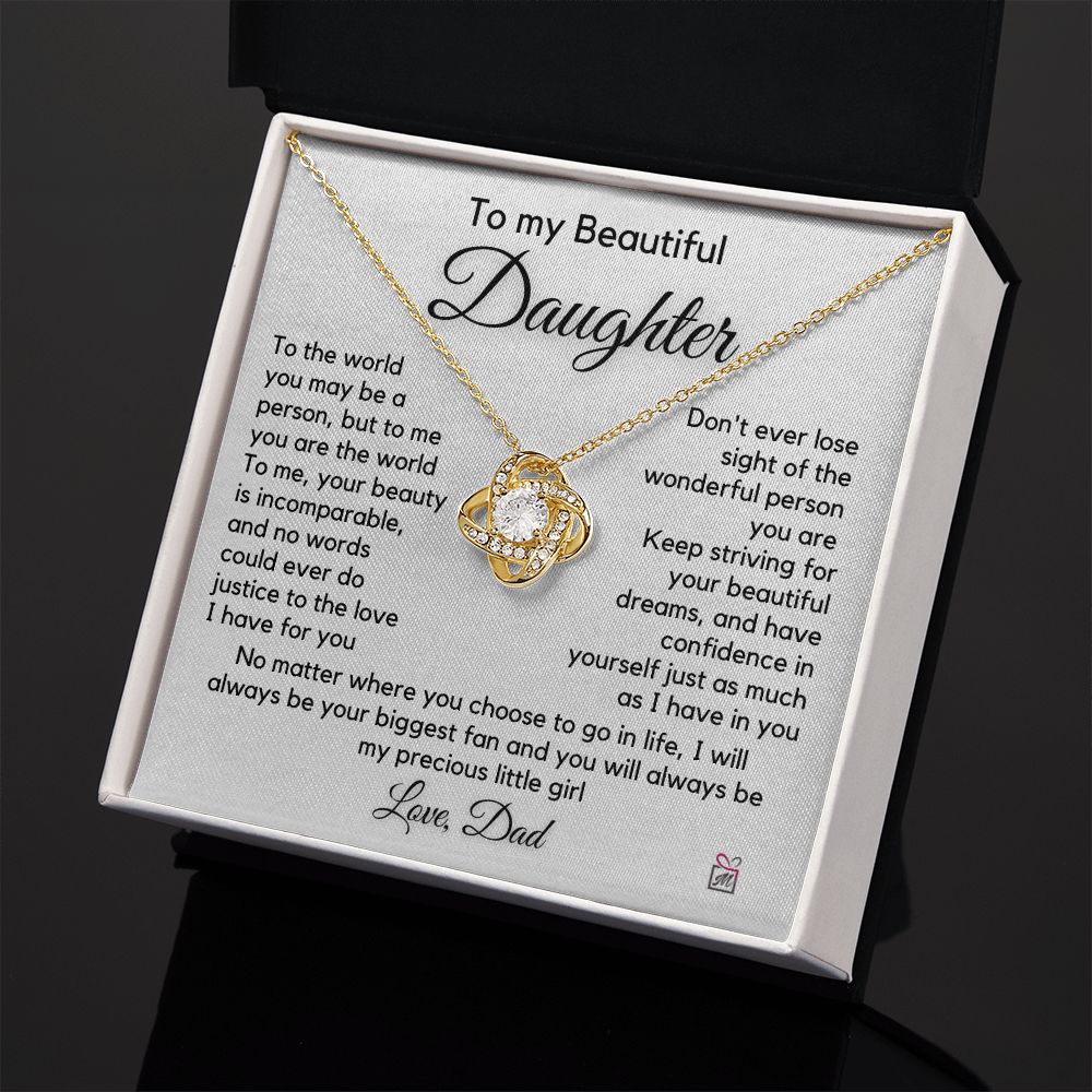 To Daughter, from Dad - To Me You Are The World - Love Knot Necklace PM059