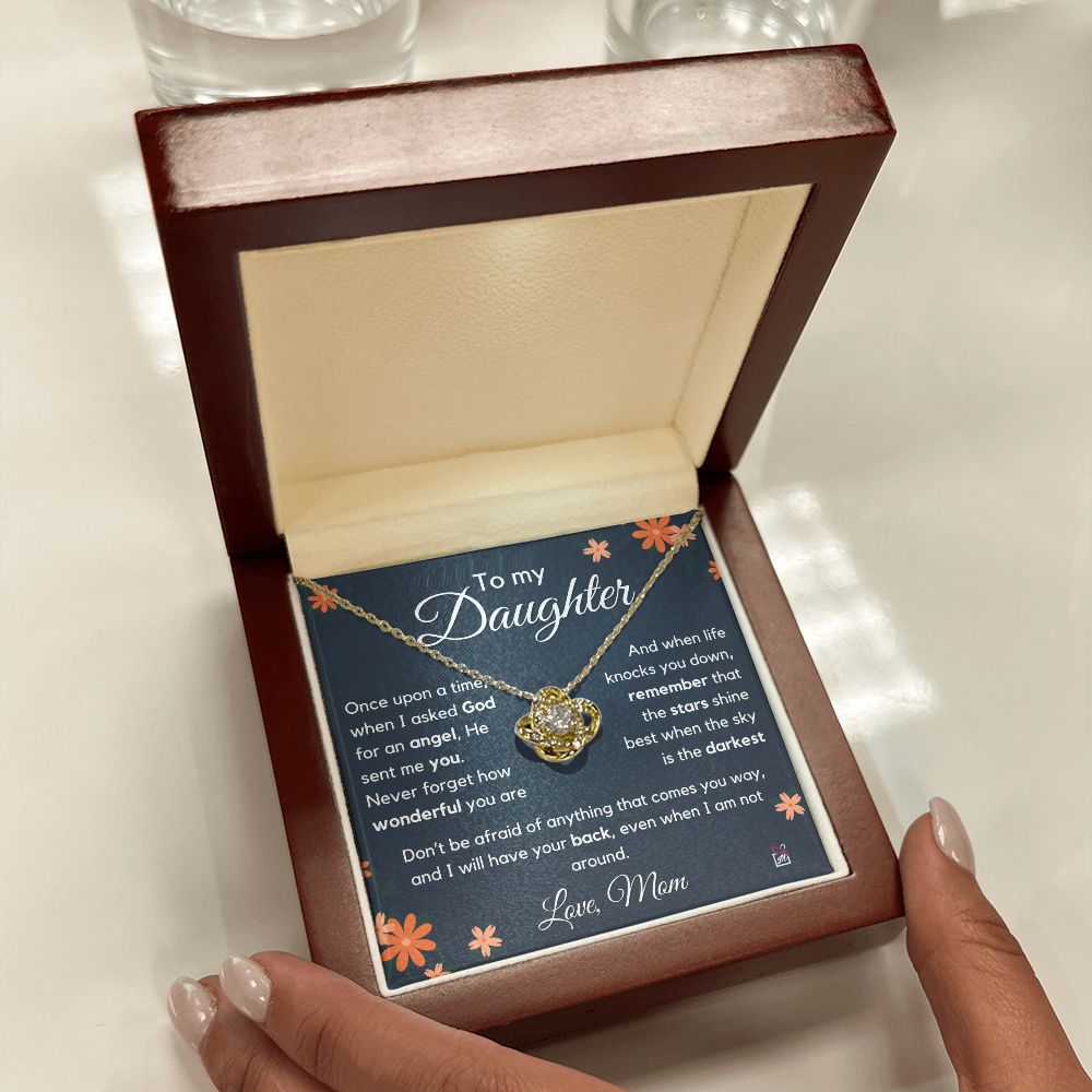 To Daughter, from Mom - I Asked For An Angel- Love Knot Necklace