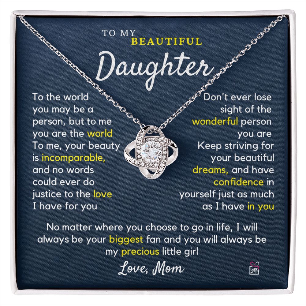 To Daughter, from Mom - To Me You Are The World - Love Knot Necklace
