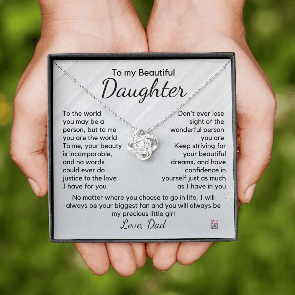 To Daughter, from Dad - To Me You Are The World - Love Knot Necklace