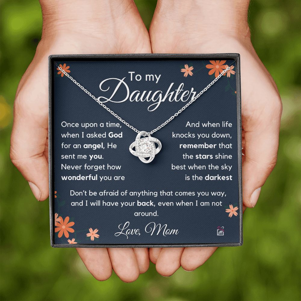 To Daughter, from Mom - I Asked For An Angel- Love Knot Necklace