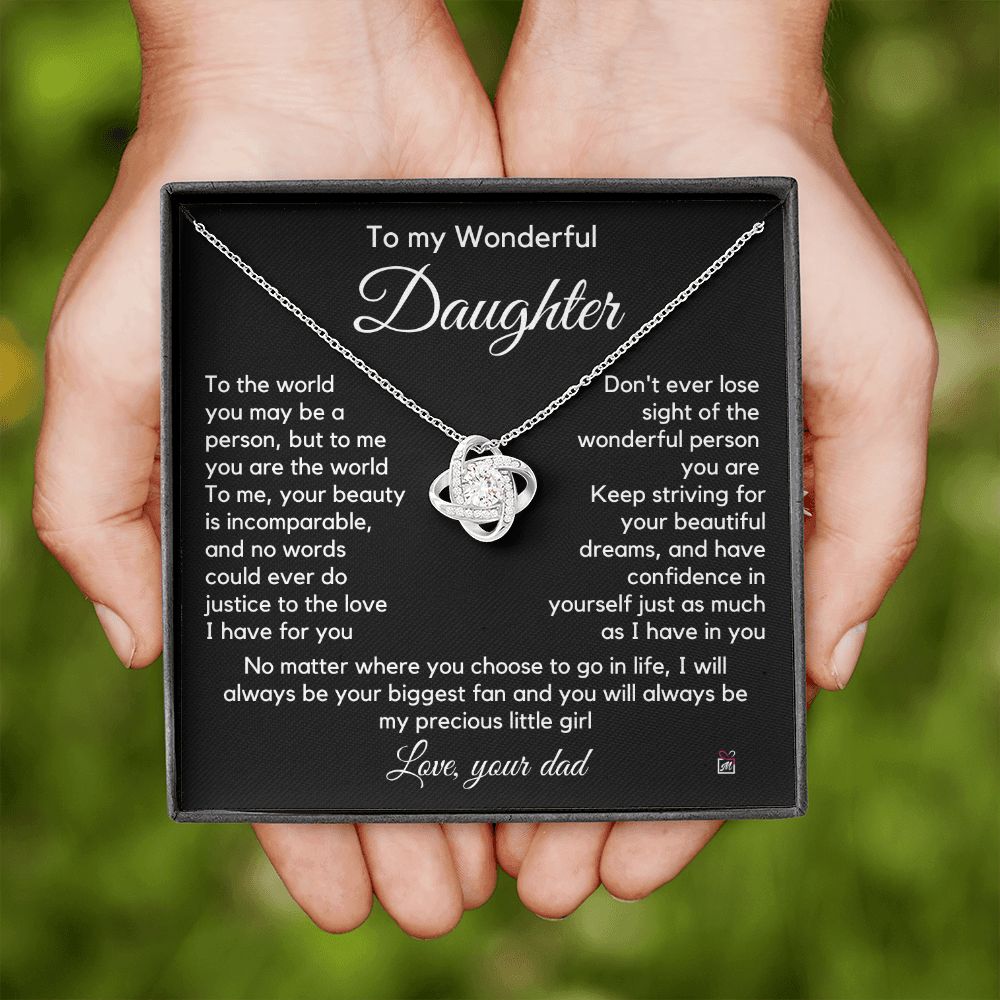 To Daughter, from Dad - To Me You Are The World - Love Knot Necklace PM058