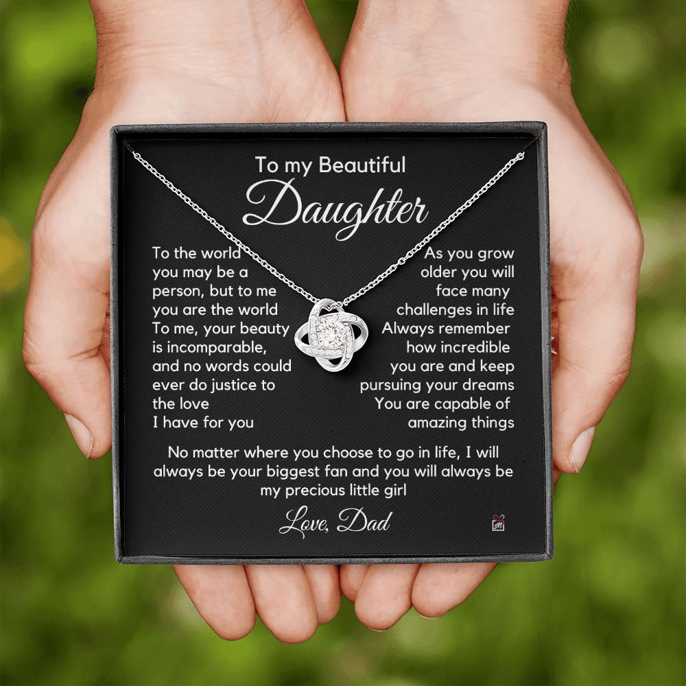 To Daughter, from Dad - To Me You Are The World - Love Knot Necklace PM061
