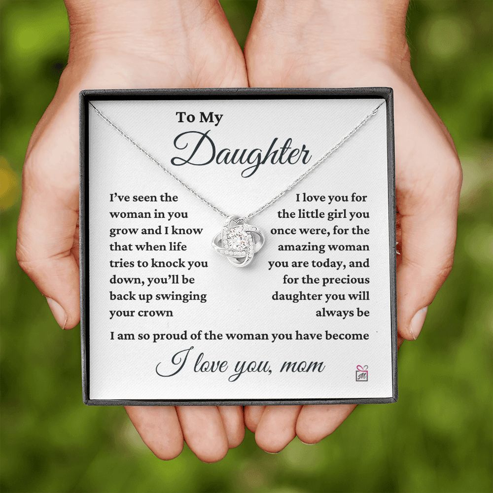 To Daughter, from Mom - I Am So Proud - Love Knot Necklace