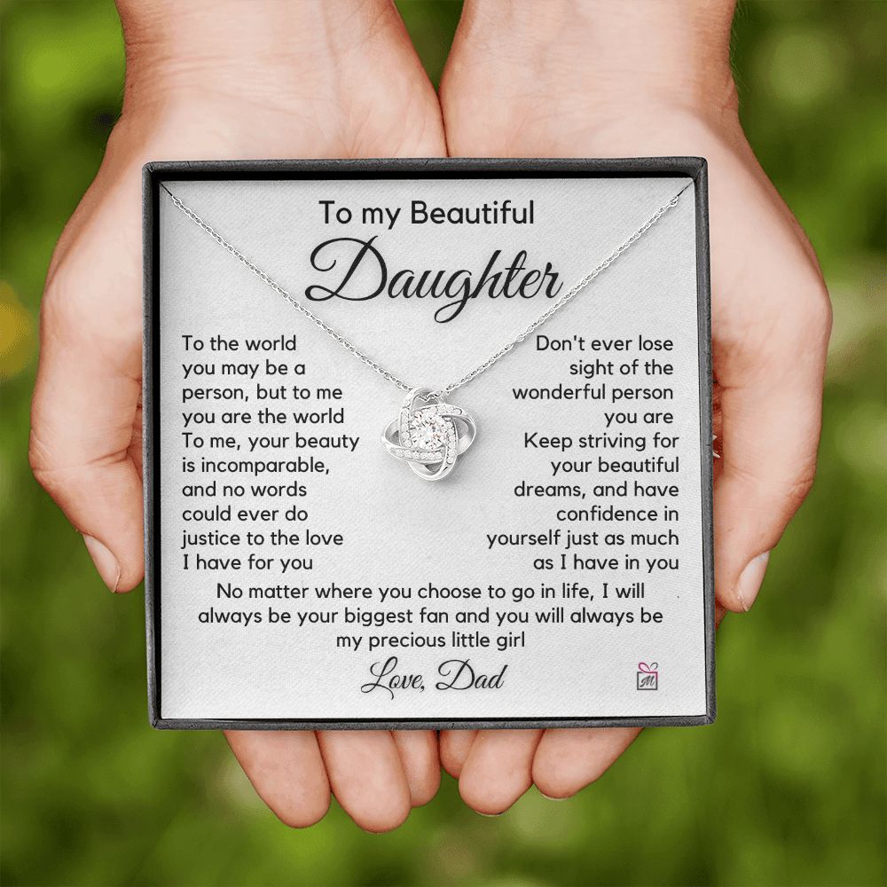To Daughter, from Dad - To Me You Are The World - Love Knot Necklace PM059