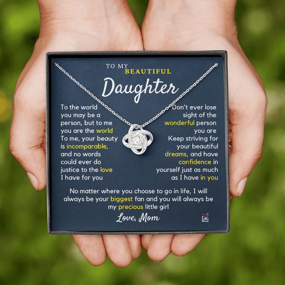 To Daughter, from Mom - To Me You Are The World - Love Knot Necklace