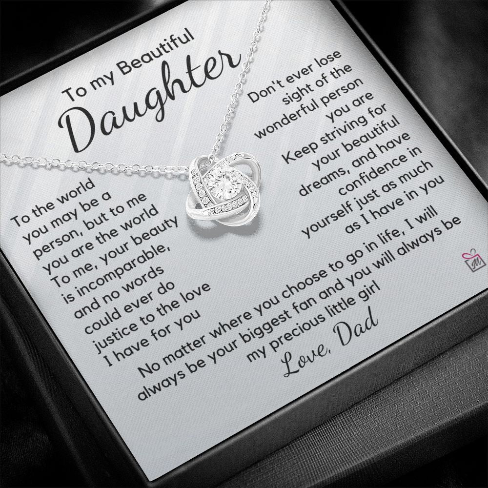 To Daughter, from Dad - To Me You Are The World - Love Knot Necklace