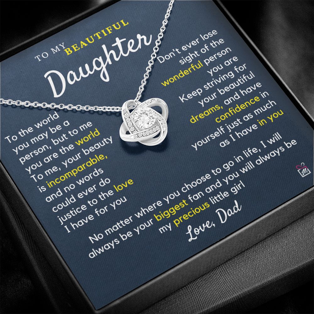 To Daughter, from Dad - To Me You Are The World - Love Knot Necklace PM060