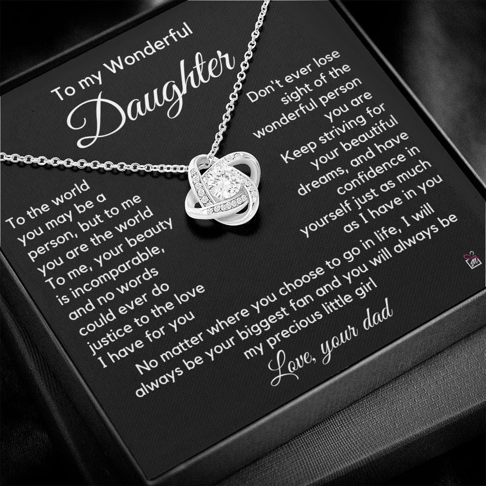To Daughter, from Dad - To Me You Are The World - Love Knot Necklace PM058