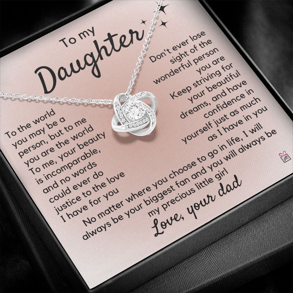 To Daughter, from Dad - To Me You Are The World - Love Knot Necklace PM065