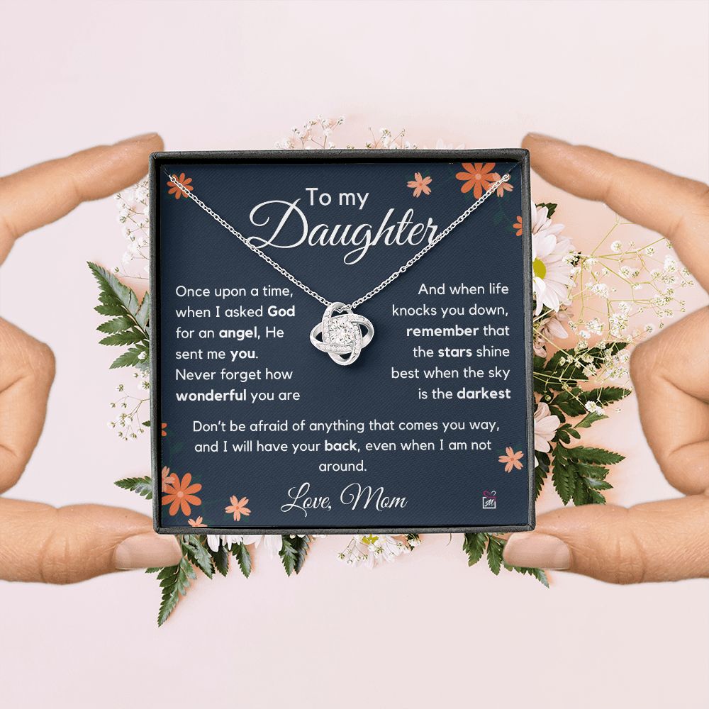 To Daughter, from Mom - I Asked For An Angel- Love Knot Necklace