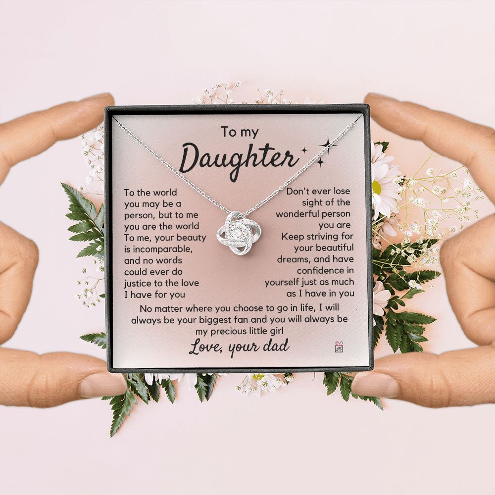 To Daughter, from Dad - To Me You Are The World - Love Knot Necklace PM065