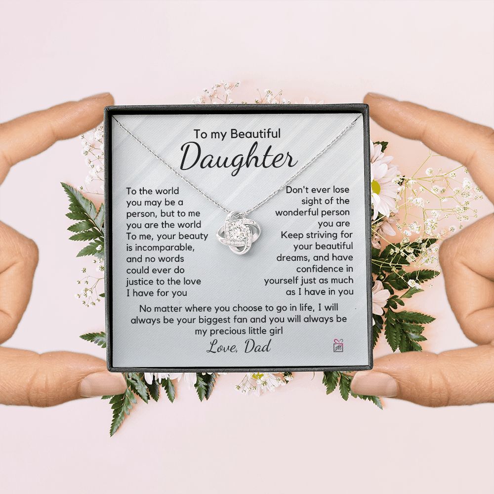 To Daughter, from Dad - To Me You Are The World - Love Knot Necklace