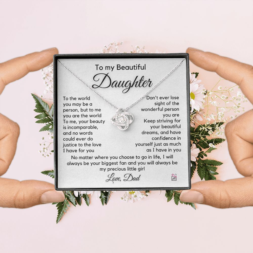 To Daughter, from Dad - To Me You Are The World - Love Knot Necklace PM059