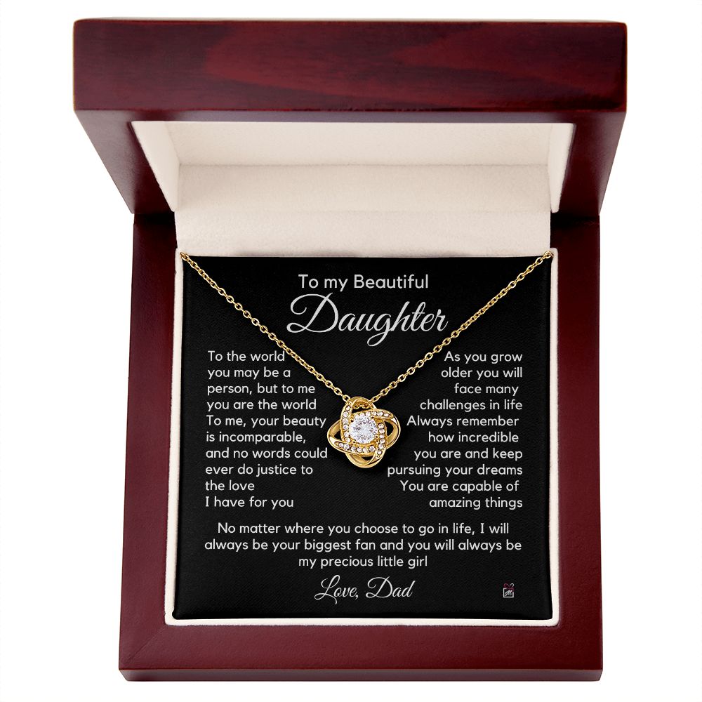 To Daughter, from Dad - To Me You Are The World - Love Knot Necklace PM061