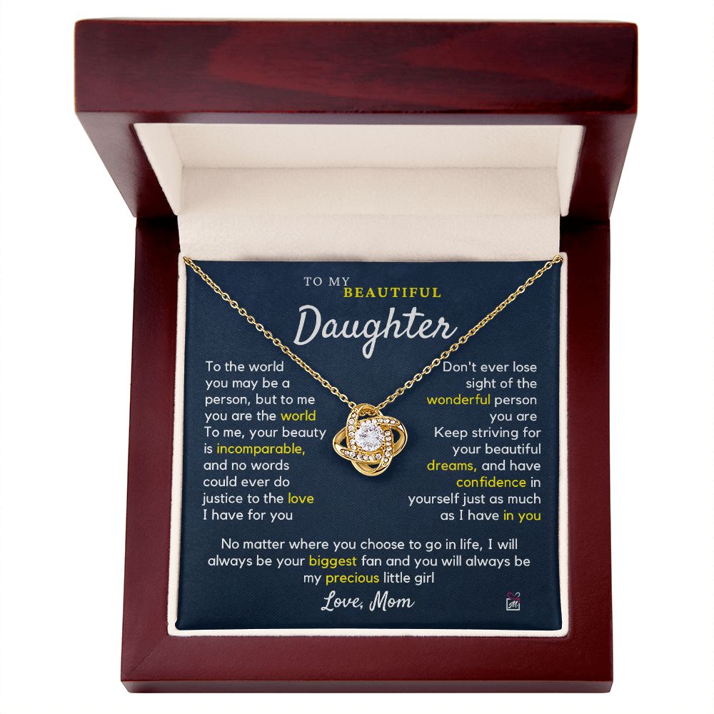 To Daughter, from Mom - To Me You Are The World - Love Knot Necklace