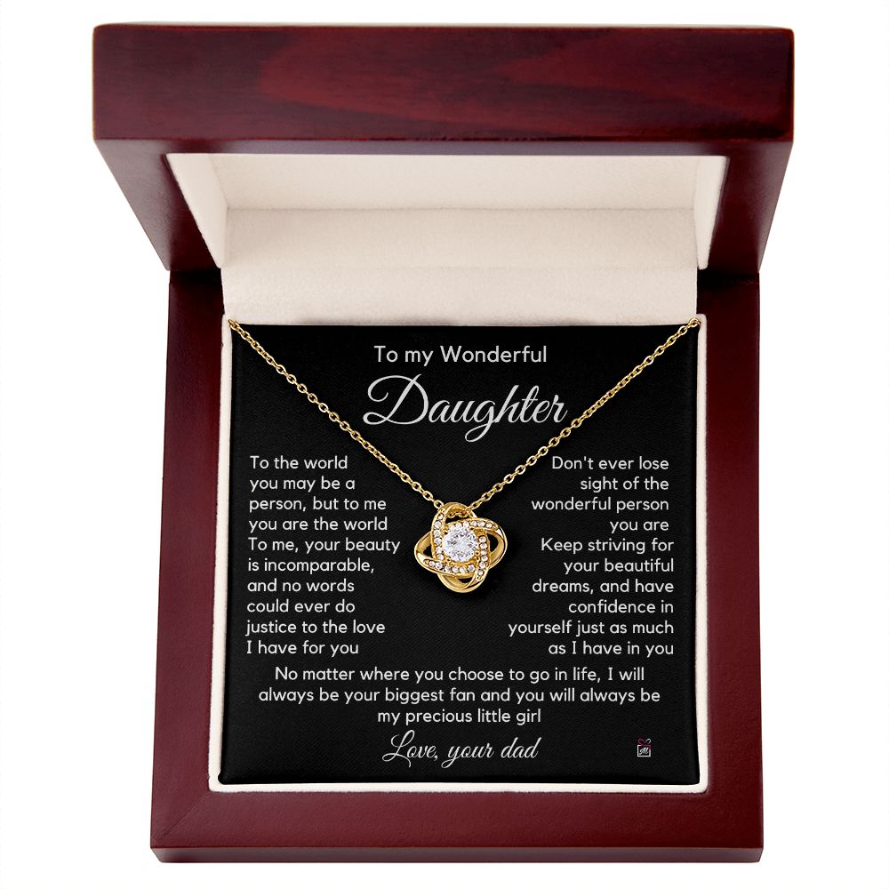 To Daughter, from Dad - To Me You Are The World - Love Knot Necklace PM058