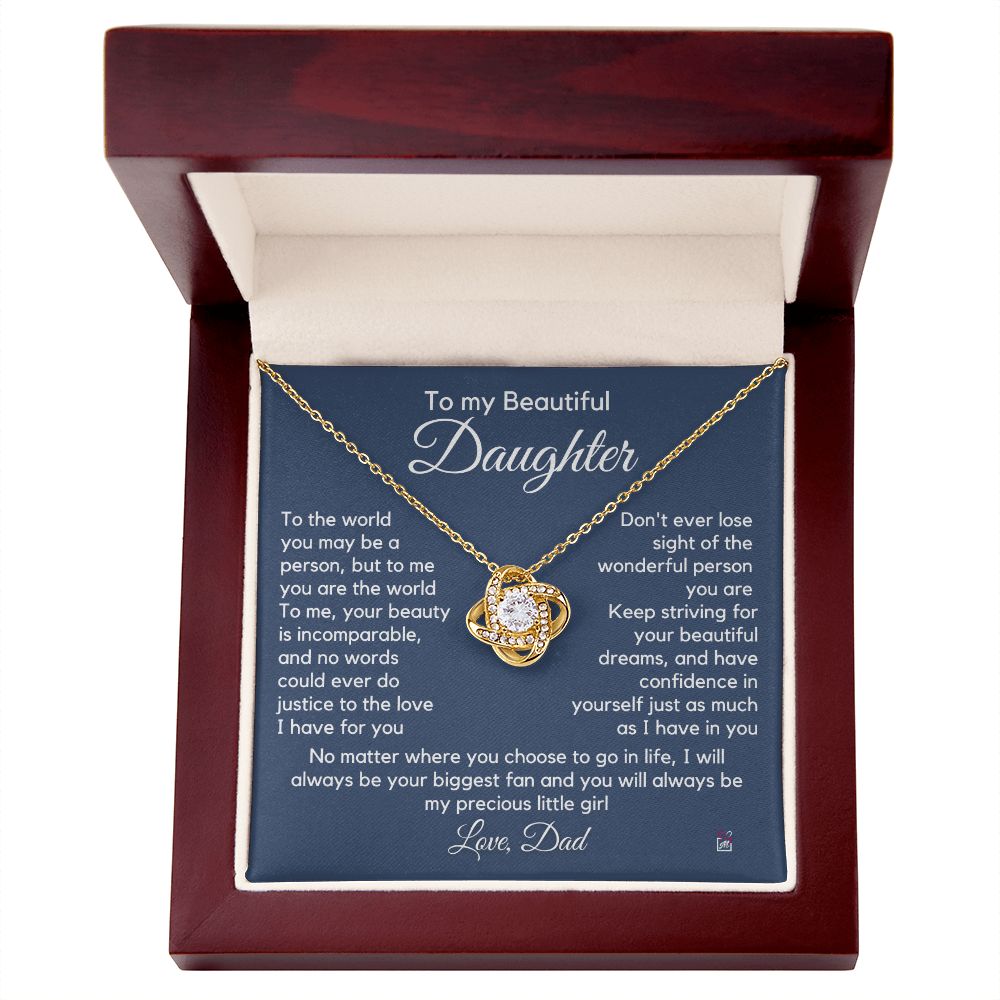 To Daughter, from Dad - To Me You Are The World - Love Knot Necklace PM063