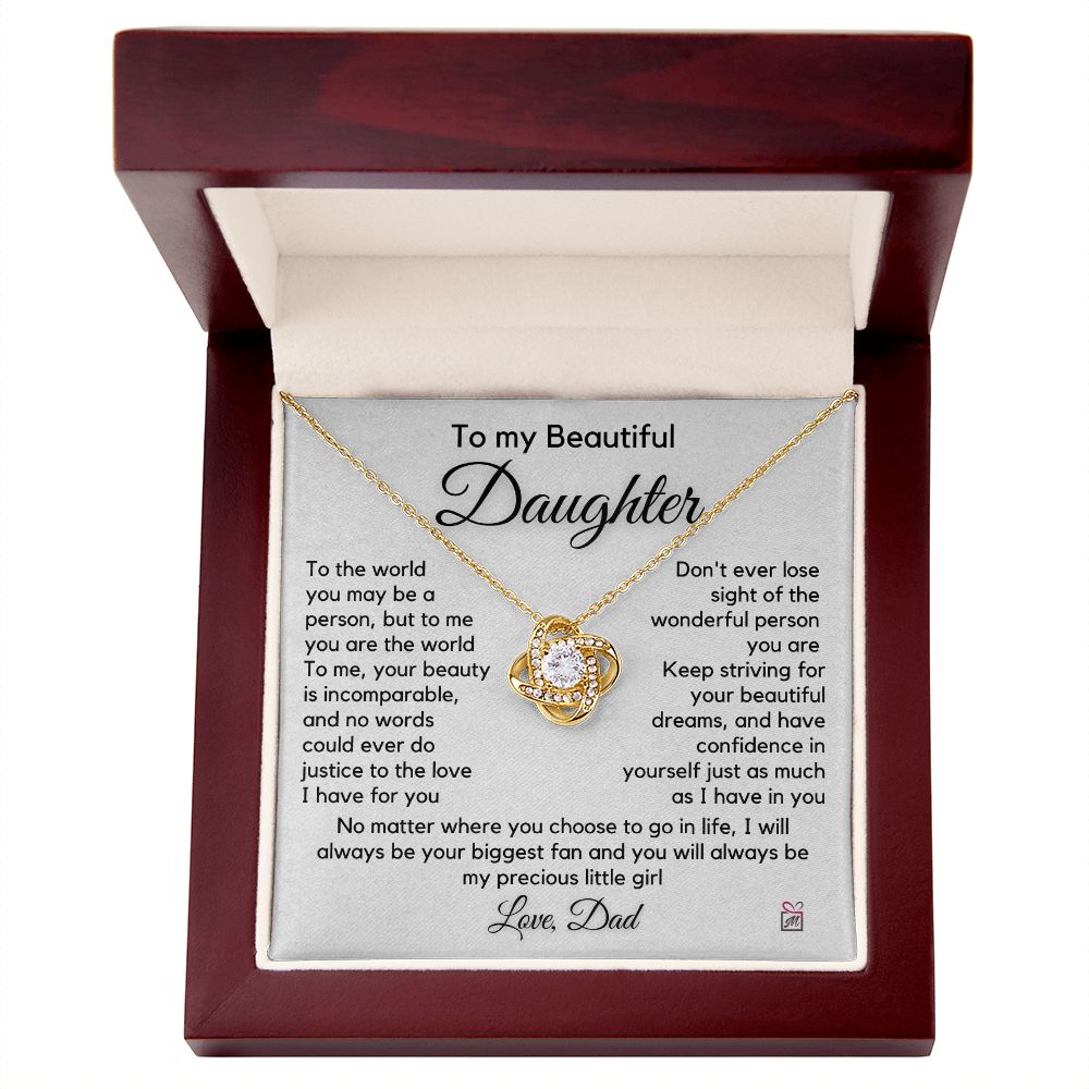 To Daughter, from Dad - To Me You Are The World - Love Knot Necklace PM059