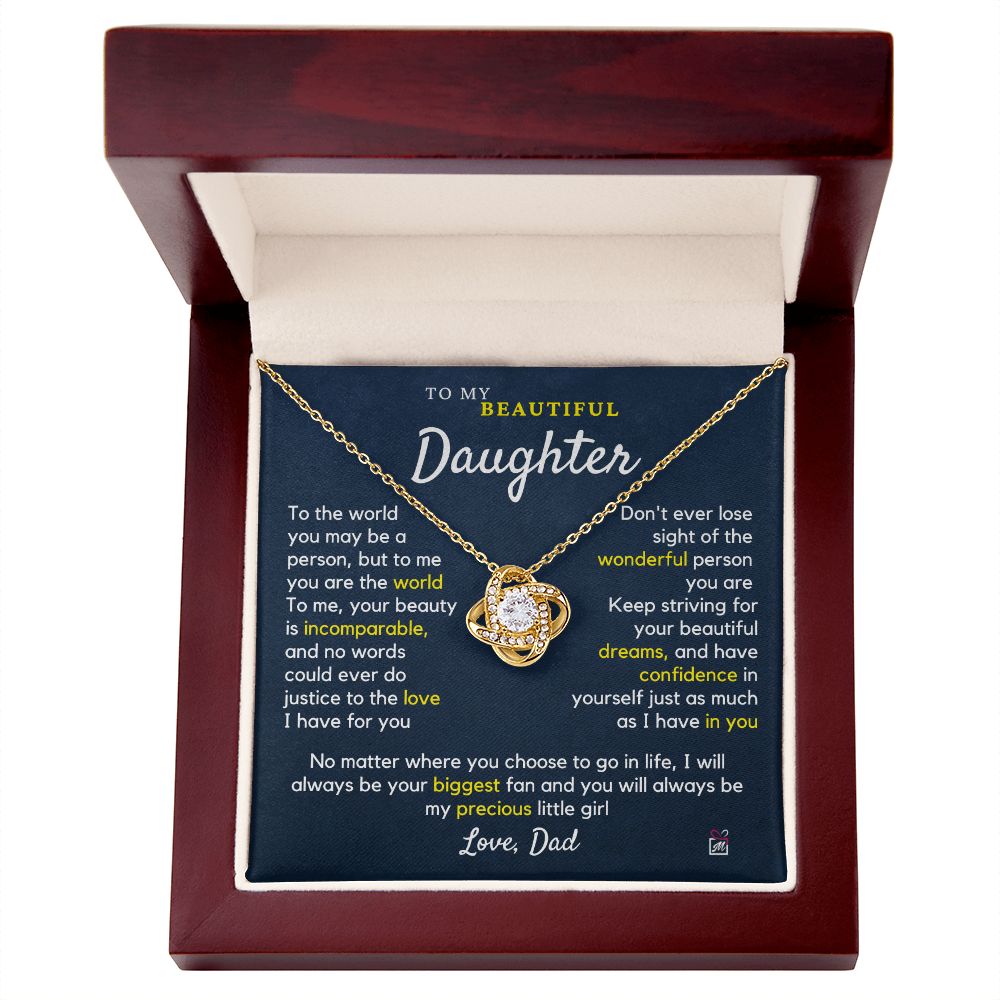 To Daughter, from Dad - To Me You Are The World - Love Knot Necklace PM060