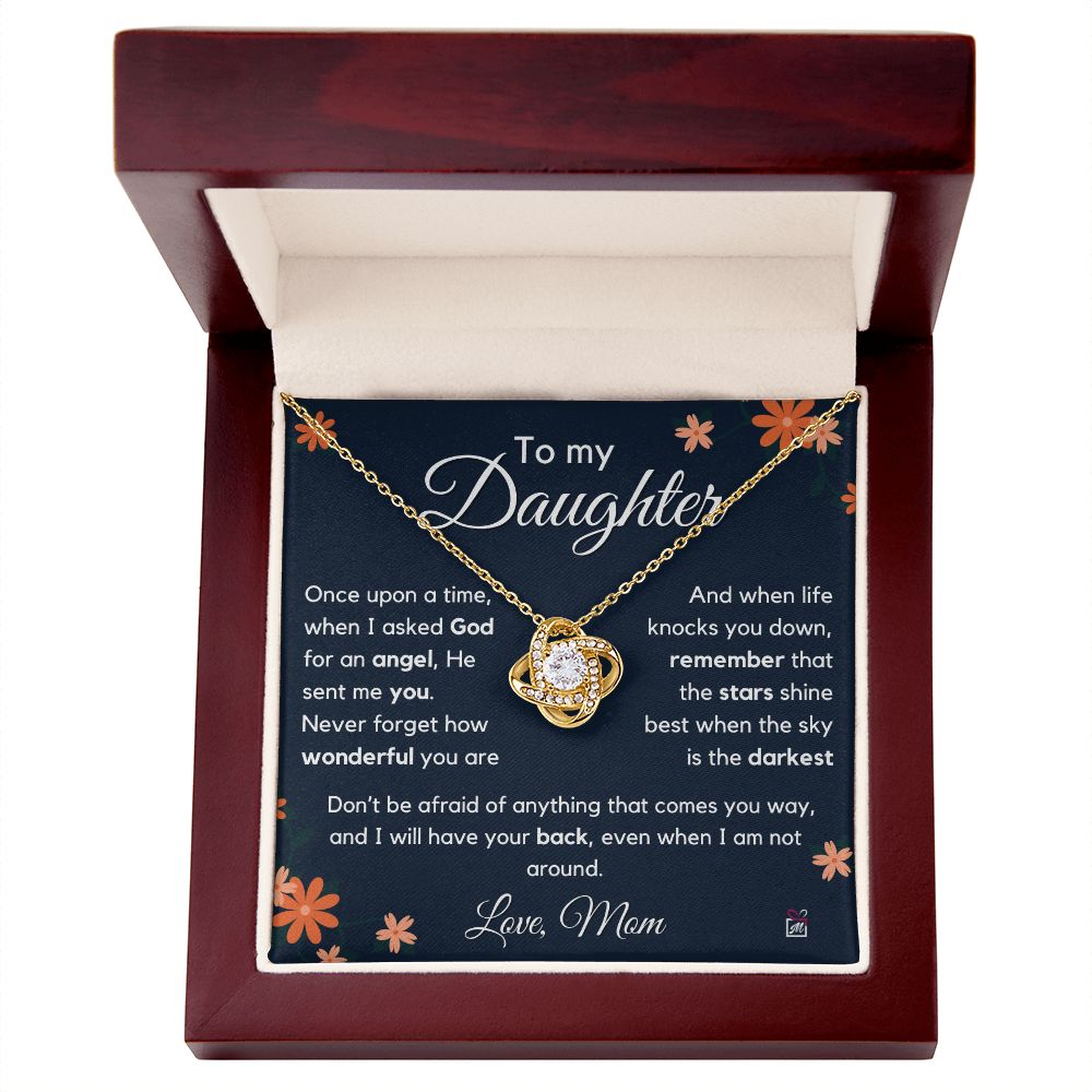 To Daughter, from Mom - I Asked For An Angel- Love Knot Necklace