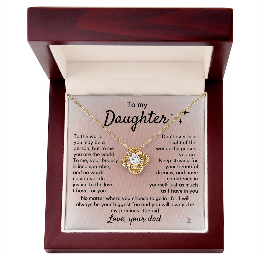 To Daughter, from Dad - To Me You Are The World - Love Knot Necklace PM065