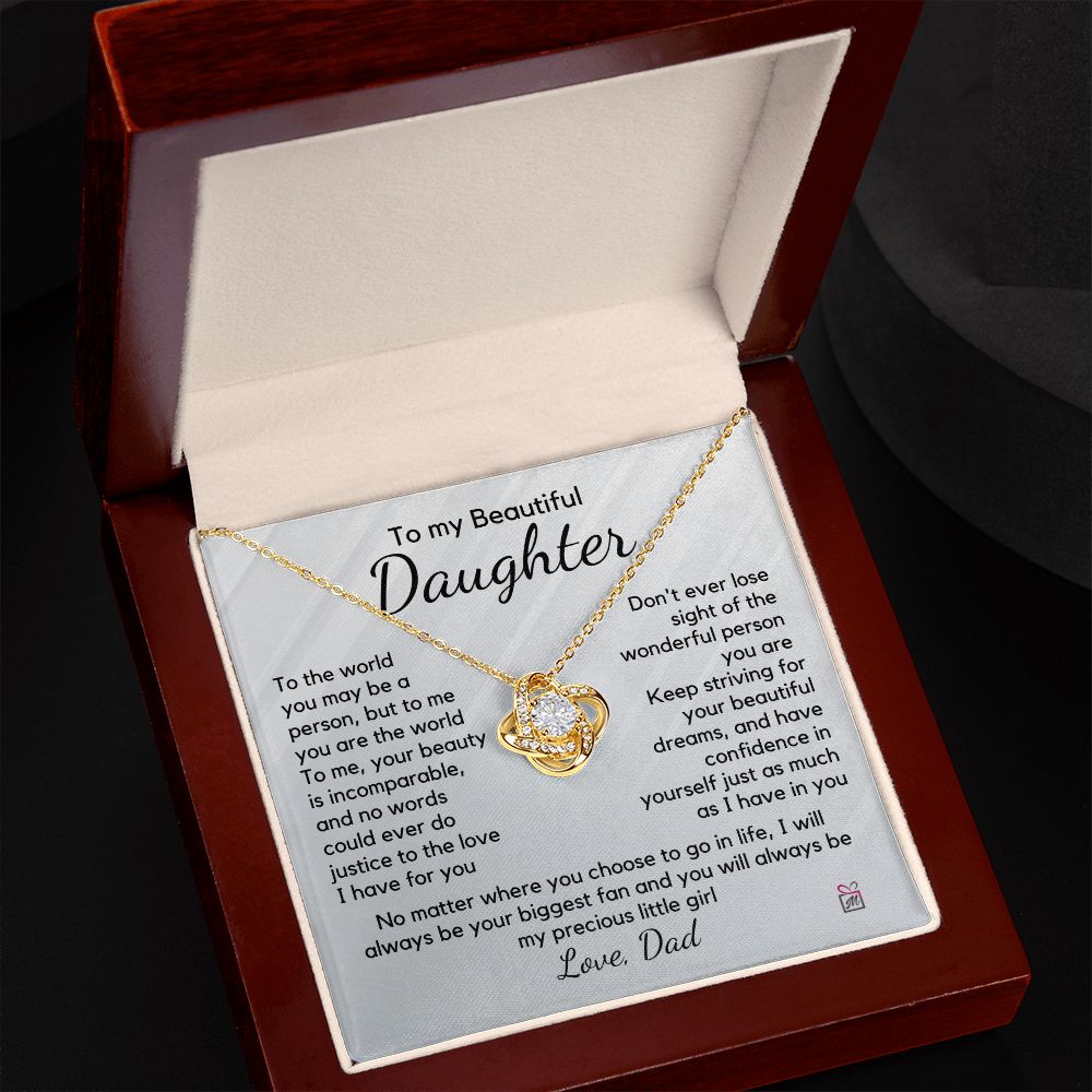 To Daughter, from Dad - To Me You Are The World - Love Knot Necklace