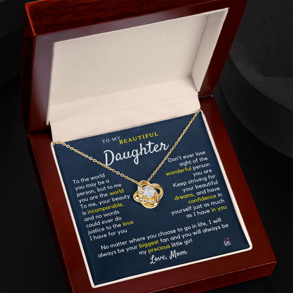 To Daughter, from Mom - To Me You Are The World - Love Knot Necklace