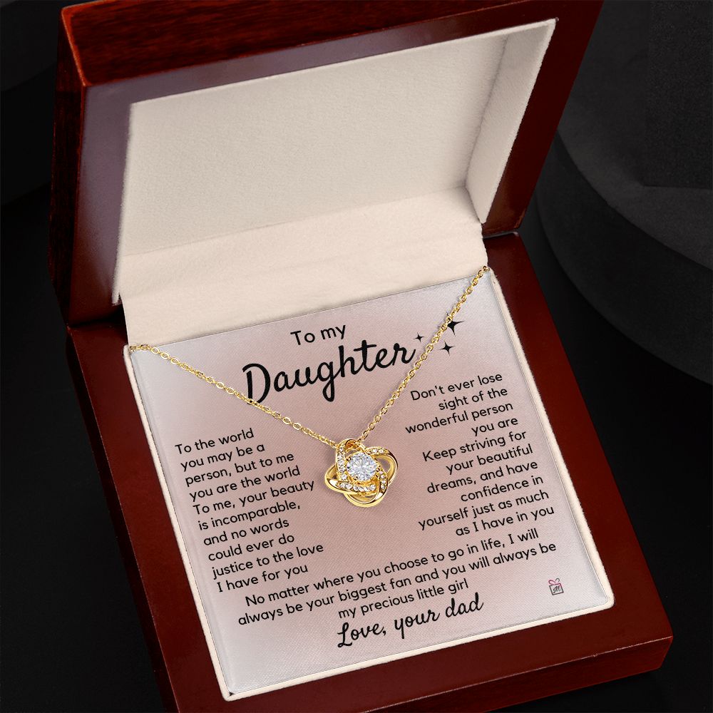 To Daughter, from Dad - To Me You Are The World - Love Knot Necklace PM065