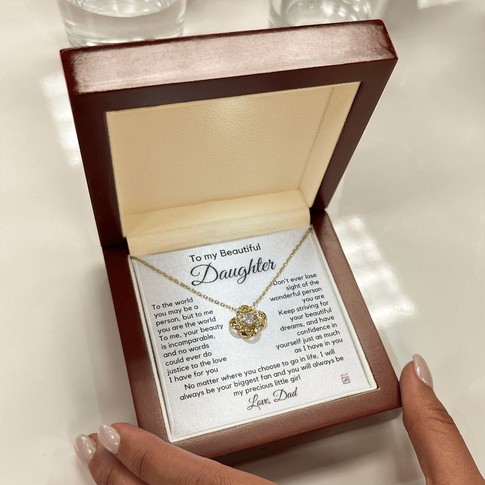 To Daughter, from Dad - To Me You Are The World - Love Knot Necklace PM059