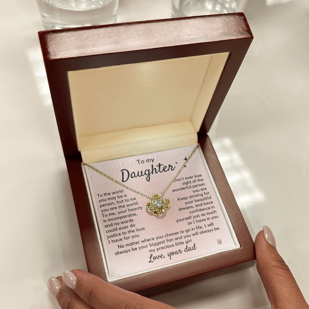To Daughter, from Dad - To Me You Are The World - Love Knot Necklace PM065