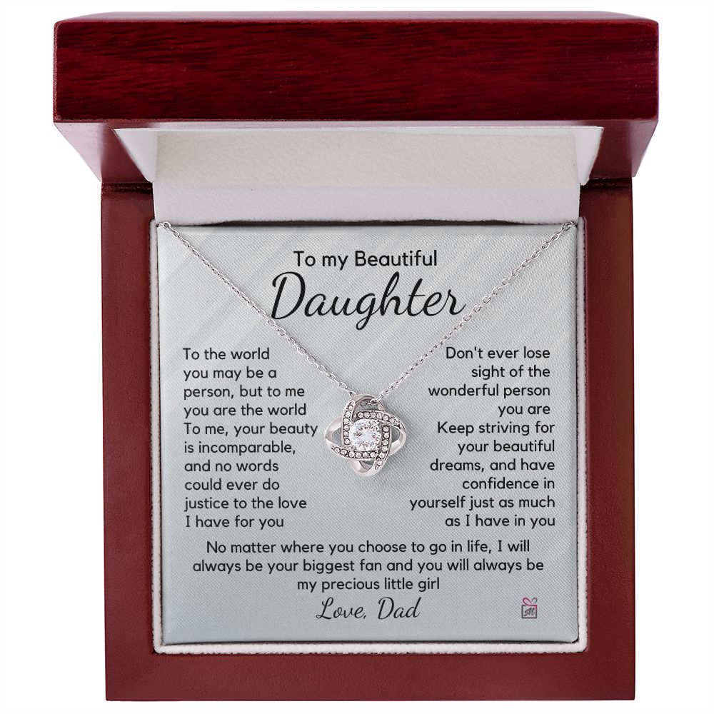 To Daughter, from Dad - To Me You Are The World - Love Knot Necklace