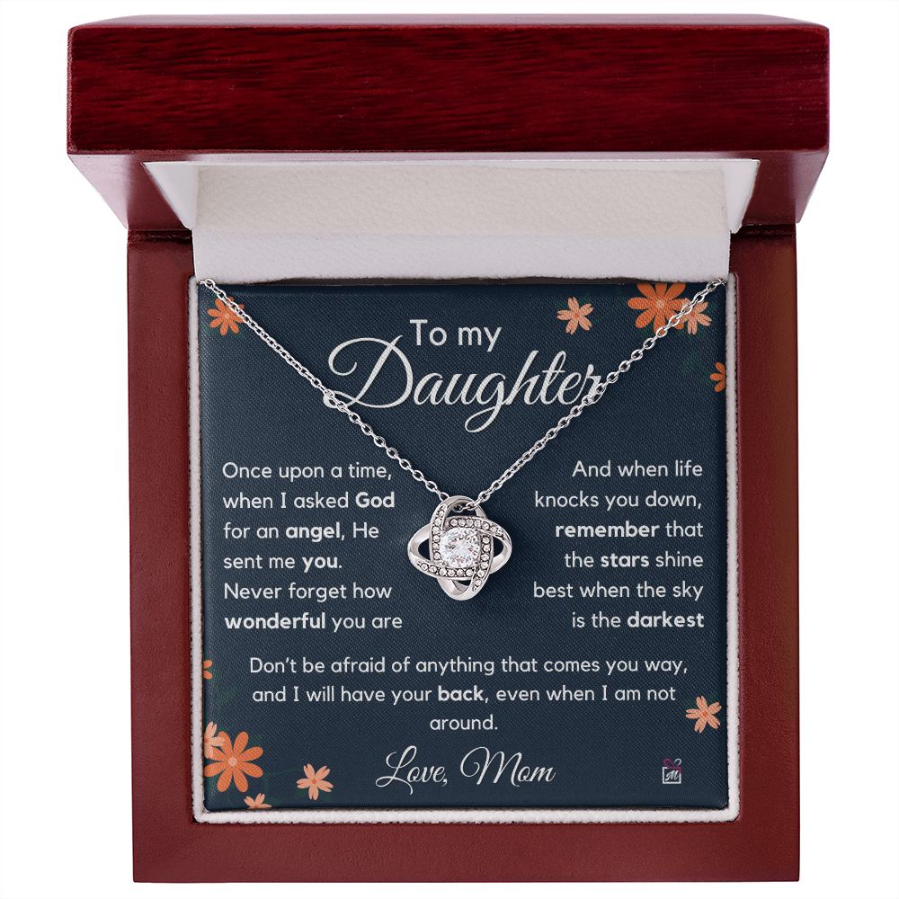 To Daughter, from Mom - I Asked For An Angel- Love Knot Necklace