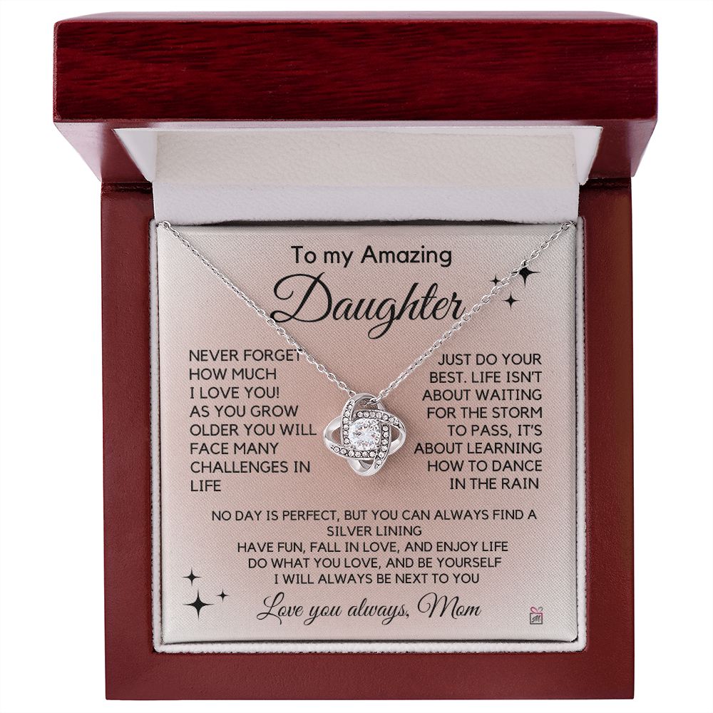 To Daughter, from Mom - Learn How To Dance In The Rain - Love Knot Necklace