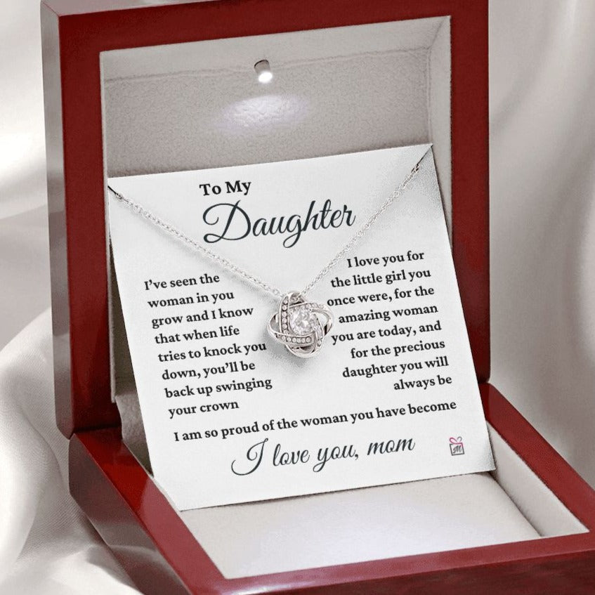 To Daughter, from Mom - I Am So Proud - Love Knot Necklace