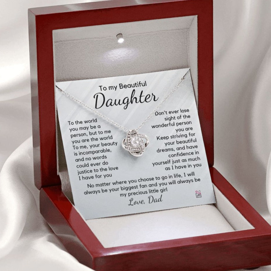 To Daughter, from Dad - To Me You Are The World - Love Knot Necklace