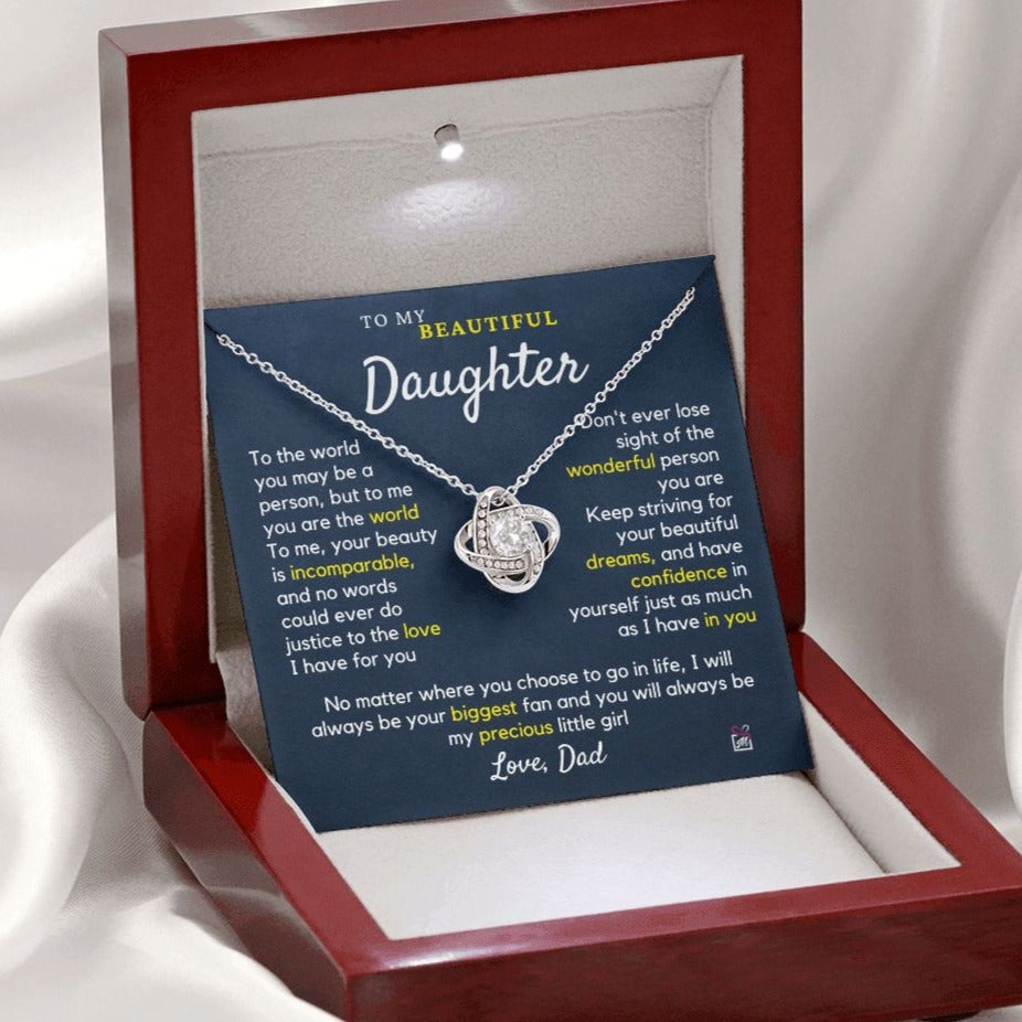 To Daughter, from Dad - To Me You Are The World - Love Knot Necklace PM060