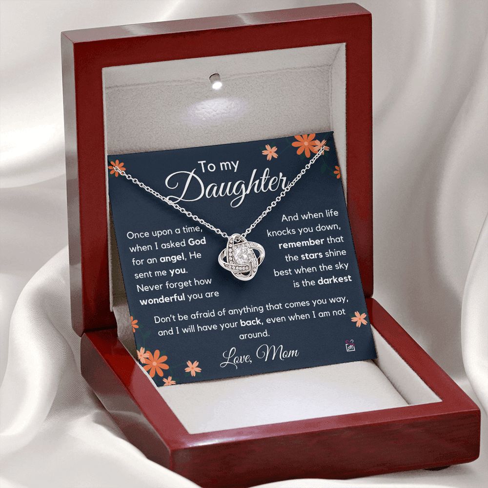 To Daughter, from Mom - I Asked For An Angel- Love Knot Necklace