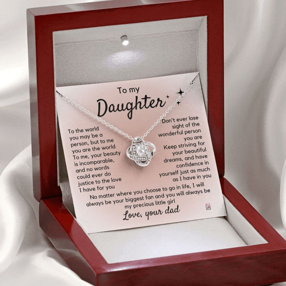To Daughter, from Dad - To Me You Are The World - Love Knot Necklace PM065