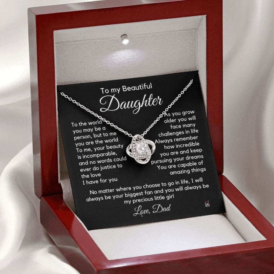 To Daughter, from Dad - To Me You Are The World - Love Knot Necklace PM061