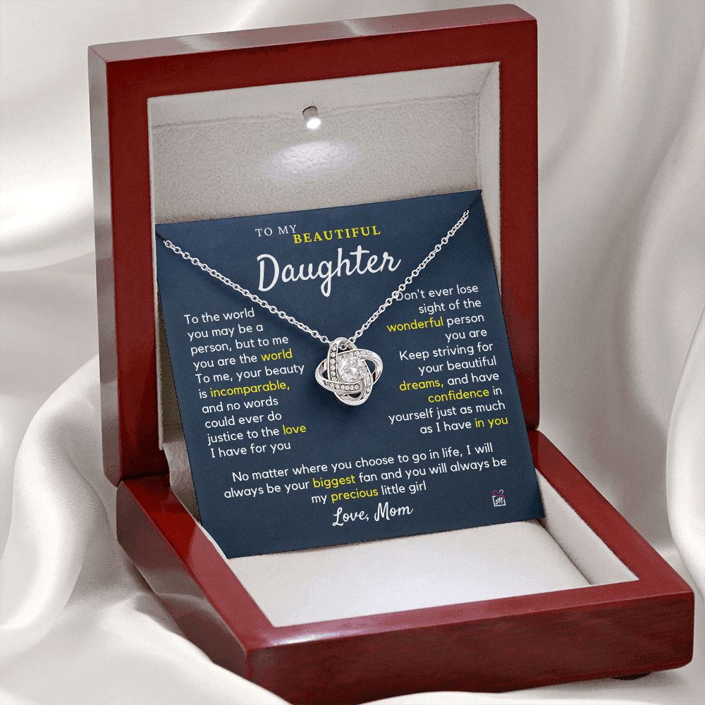 To Daughter, from Mom - To Me You Are The World - Love Knot Necklace
