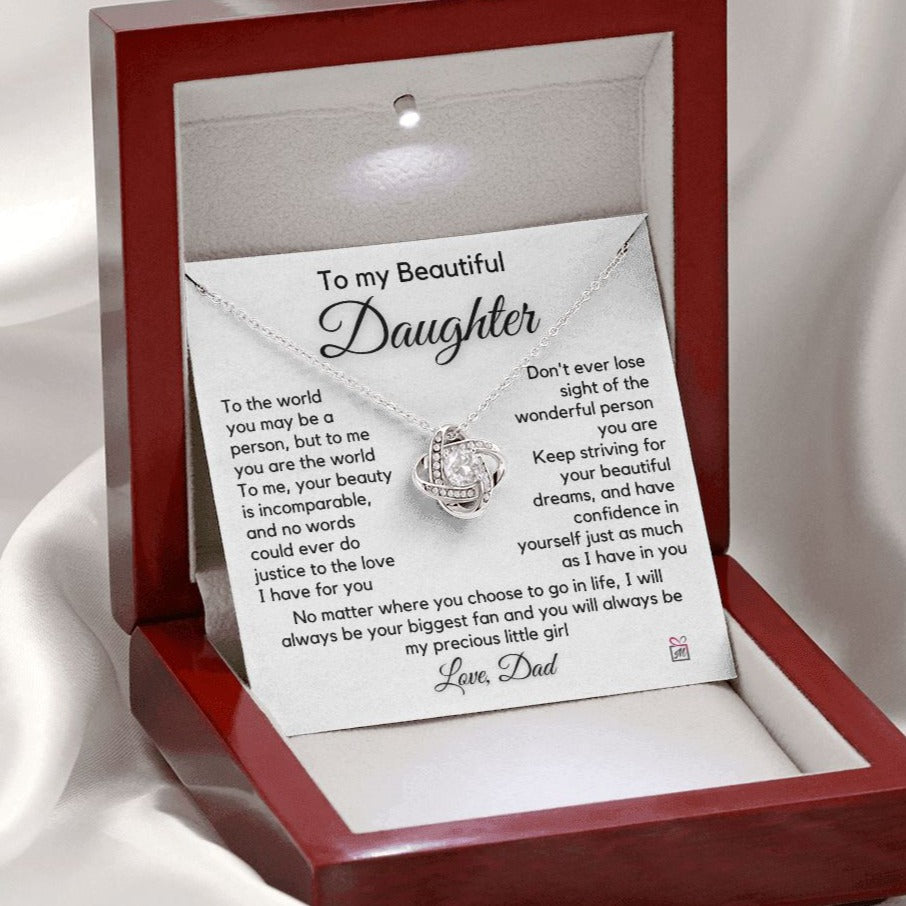 To Daughter, from Dad - To Me You Are The World - Love Knot Necklace PM059