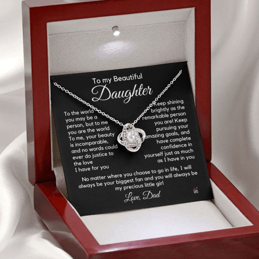 To Daughter, from Dad - To Me You Are The World - Love Knot Necklace PM062
