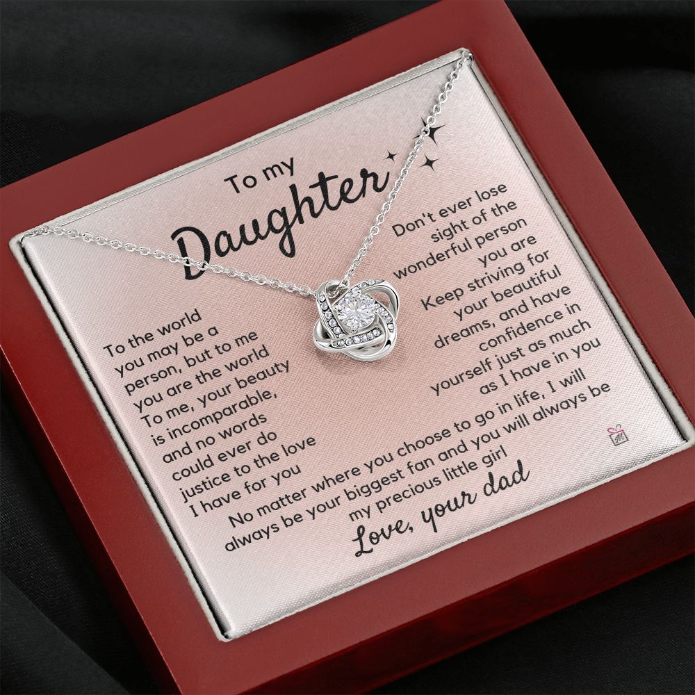 To Daughter, from Dad - To Me You Are The World - Love Knot Necklace PM065