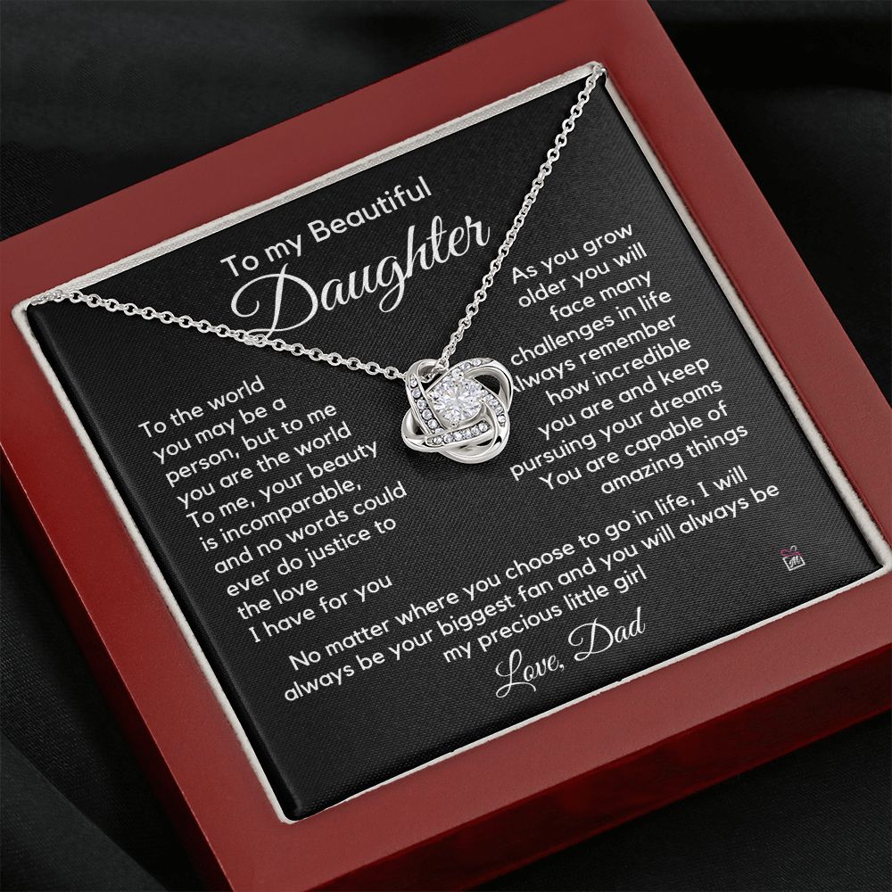 To Daughter, from Dad - To Me You Are The World - Love Knot Necklace PM061