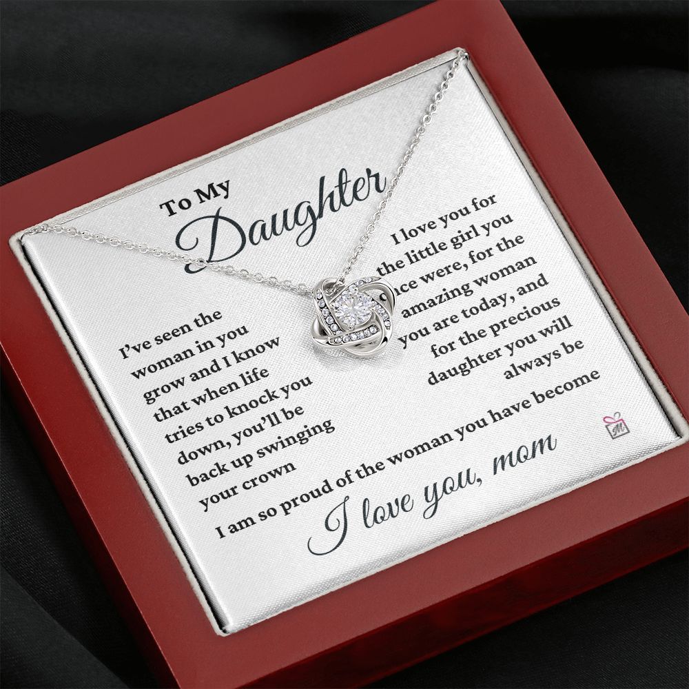To Daughter, from Mom - I Am So Proud - Love Knot Necklace