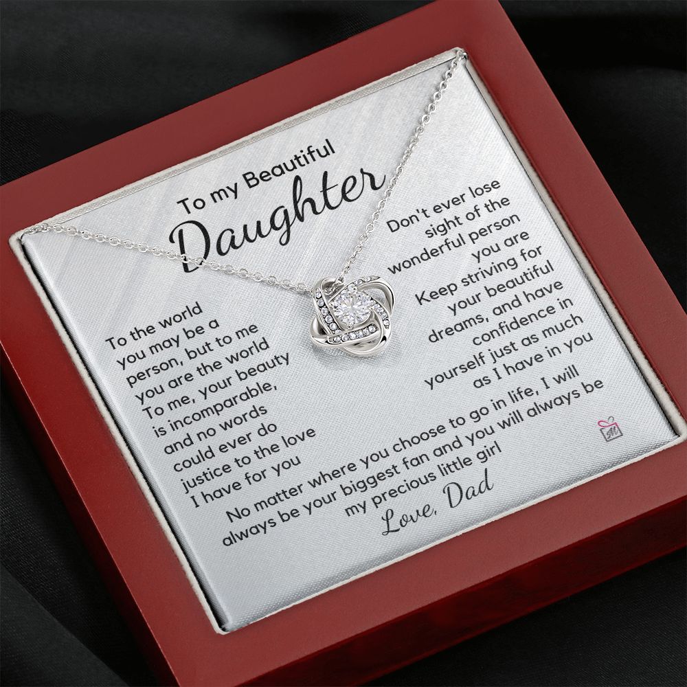 To Daughter, from Dad - To Me You Are The World - Love Knot Necklace