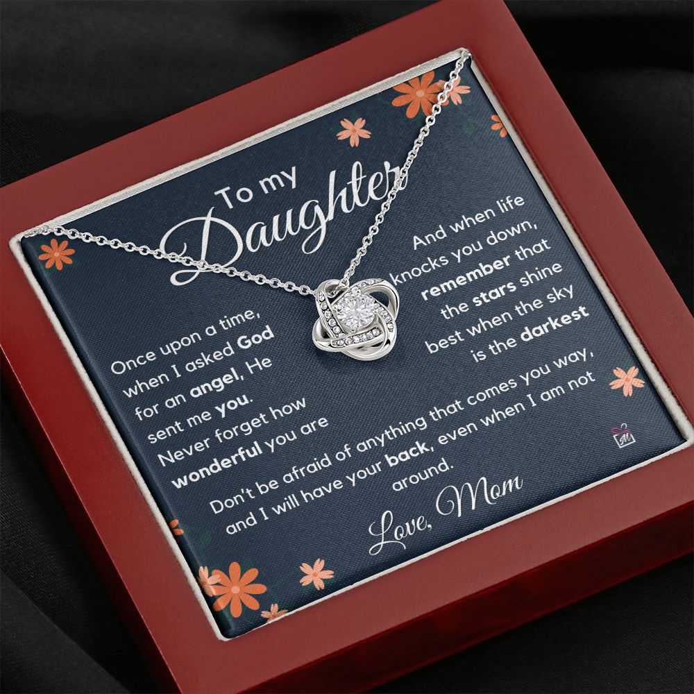 To Daughter, from Mom - I Asked For An Angel- Love Knot Necklace